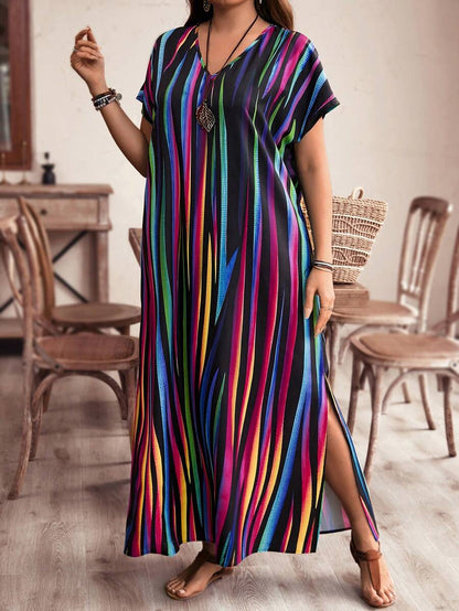 فستان طويل كبير الحجم للنساء مزين بألوان مضللة