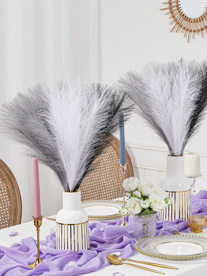 نباتات بامباس اصطناعية 15 قطعة بسيطة 54 سم/21.28 بوصة، زهرة اصطناعية كثيفة سوداء، بيضاء، رمادية ملونة