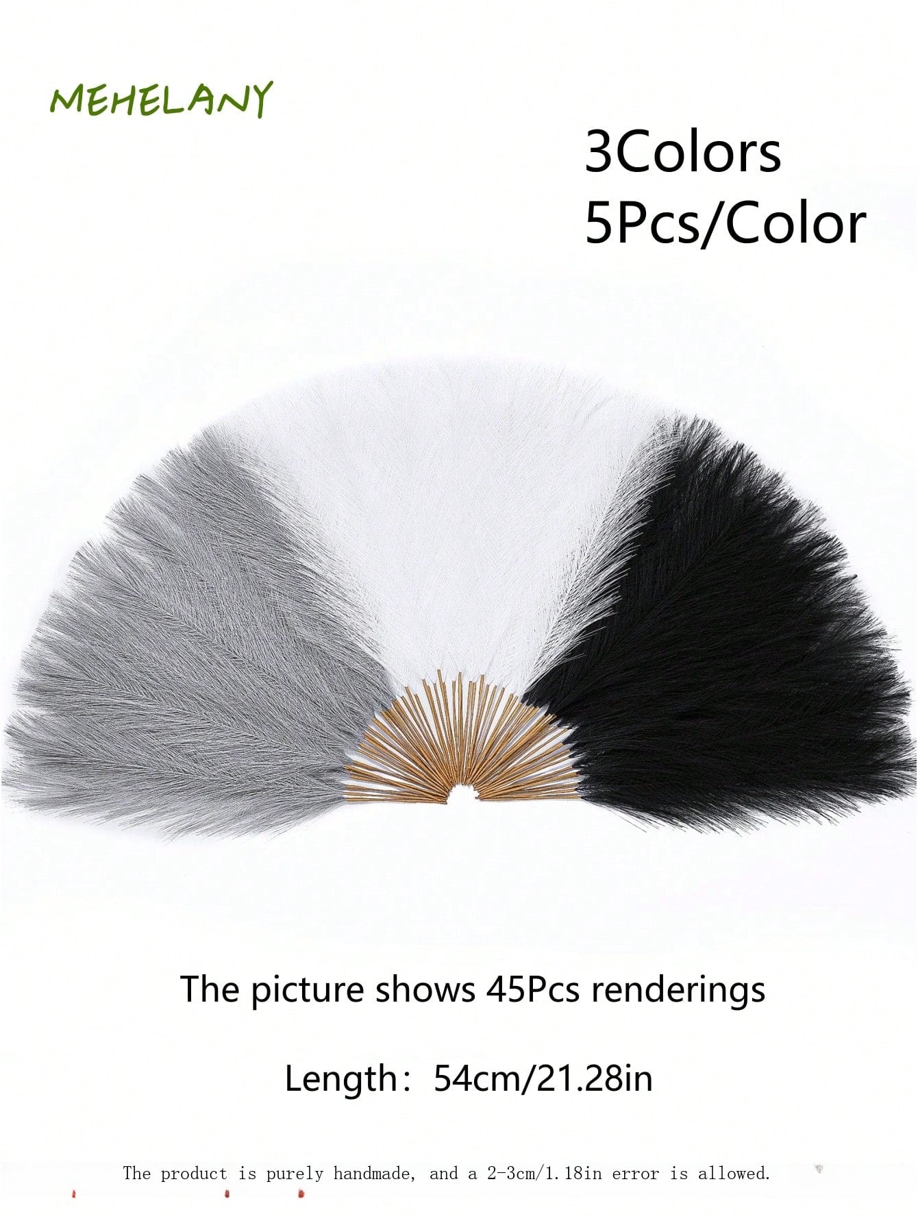 نباتات بامباس اصطناعية 15 قطعة بسيطة 54 سم/21.28 بوصة، زهرة اصطناعية كثيفة سوداء، بيضاء، رمادية ملونة