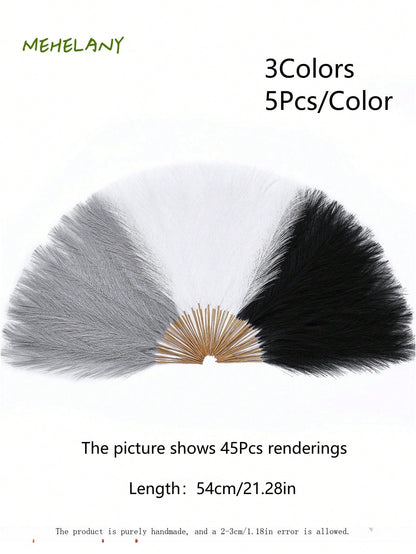 نباتات بامباس اصطناعية 15 قطعة بسيطة 54 سم/21.28 بوصة، زهرة اصطناعية كثيفة سوداء، بيضاء، رمادية ملونة