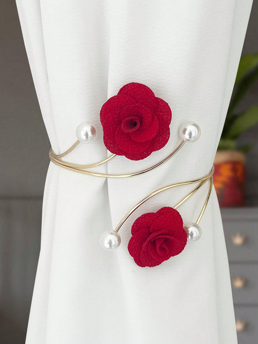 مربط ستارة مطبوع بزهور مع فراشة معدنية ومشبك ستارة لديكور غرفة النوم أو غرفة الجلوس