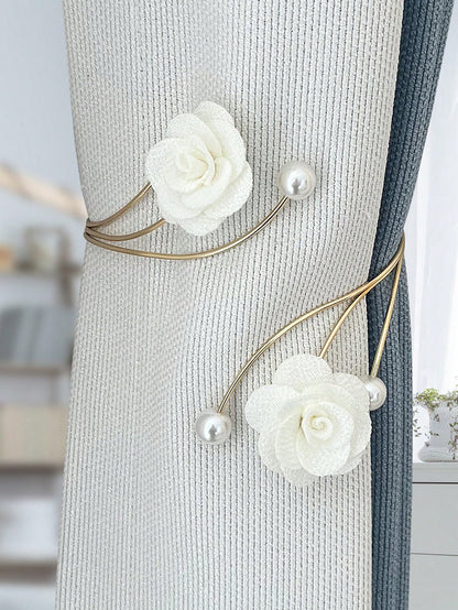 مربط ستارة مطبوع بزهور مع فراشة معدنية ومشبك ستارة لديكور غرفة النوم أو غرفة الجلوس