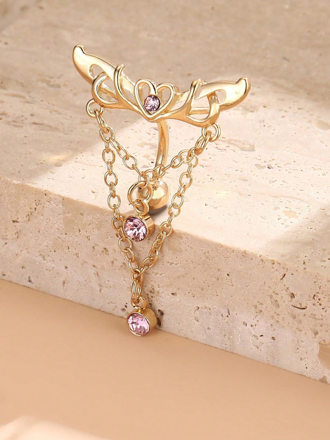 حلية سلسلة قلب مجنحة بقرط بطن للثقب السري على شكل السنجاب