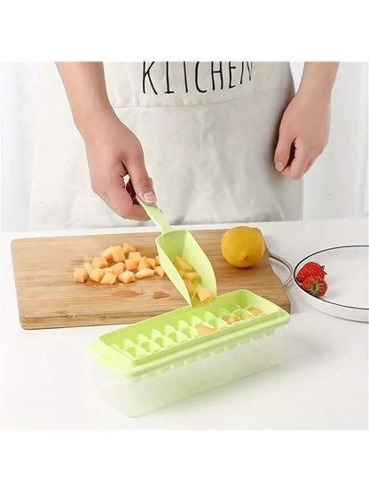 علبة صنع مكعّبات الثلج بغطاء ومقسّم 33 قطعة من البلاستيك، علبة جليد صغيرة سريعة التجميد للفريزر مصبوبة للمنزل ويقمّد