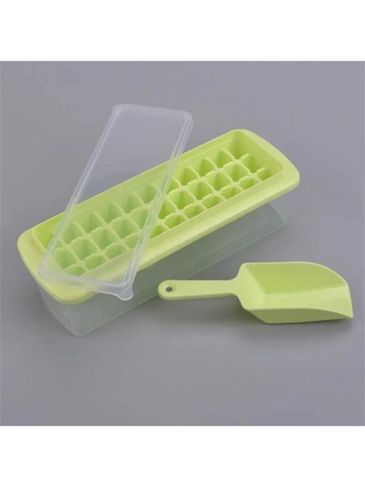 علبة صنع مكعّبات الثلج بغطاء ومقسّم 33 قطعة من البلاستيك، علبة جليد صغيرة سريعة التجميد للفريزر مصبوبة للمنزل ويقمّد