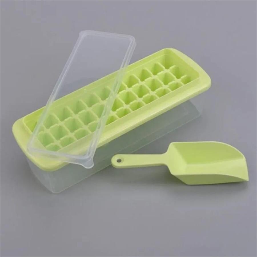 علبة صنع مكعّبات الثلج بغطاء ومقسّم 33 قطعة من البلاستيك، علبة جليد صغيرة سريعة التجميد للفريزر مصبوبة للمنزل ويقمّد