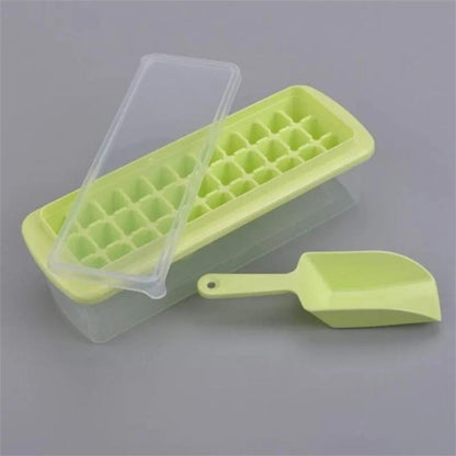 علبة صنع مكعّبات الثلج بغطاء ومقسّم 33 قطعة من البلاستيك، علبة جليد صغيرة سريعة التجميد للفريزر مصبوبة للمنزل ويقمّد