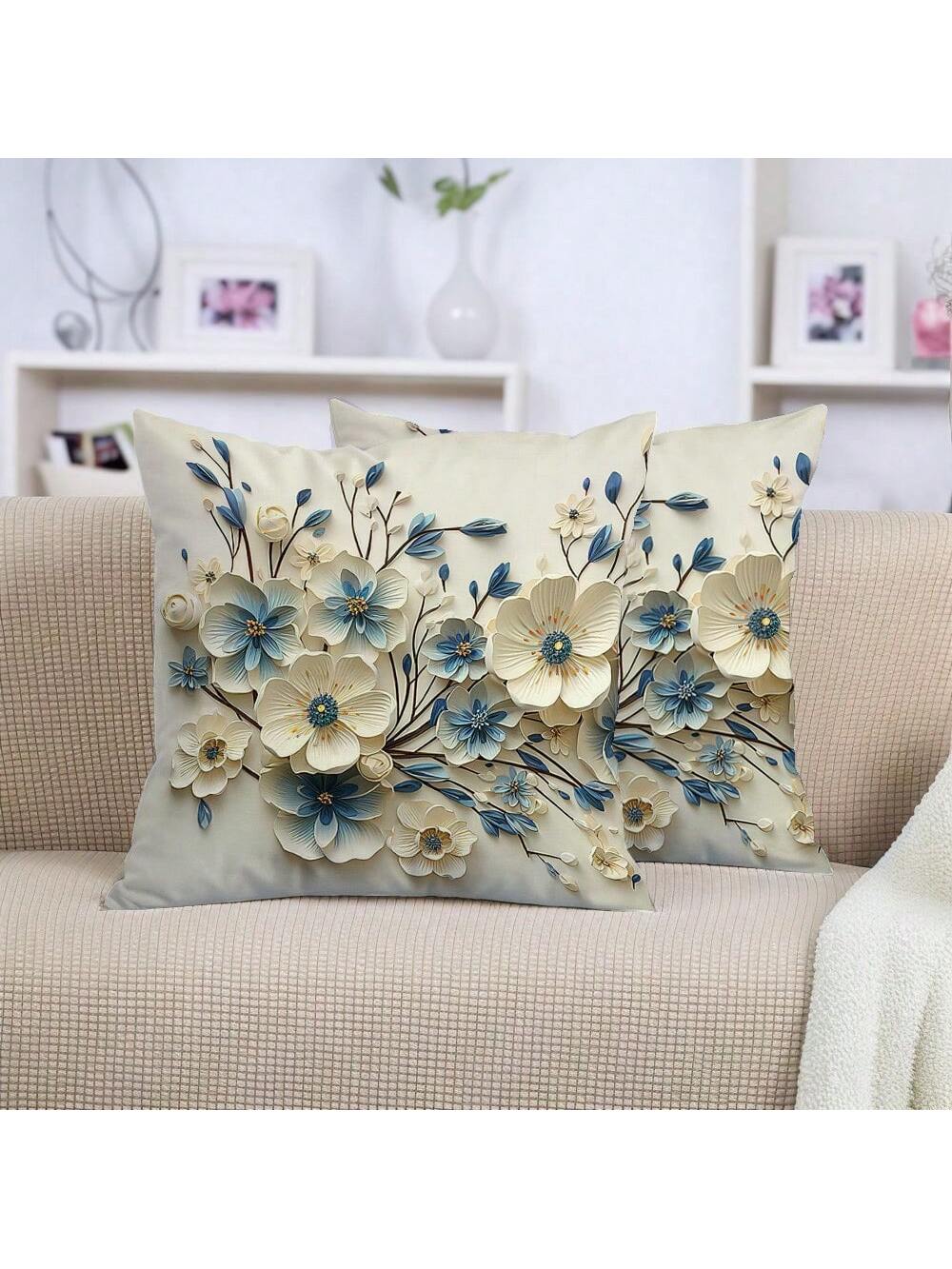 غطاء وسادة مطبوع بزهر فني عتيق للأريكة والسرير