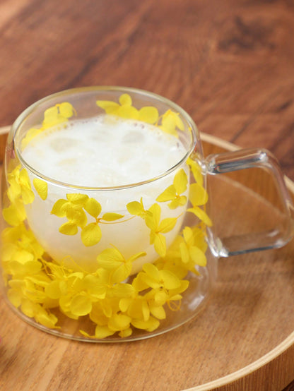 كوب زجاجي مزدوج الطبقات مع تصميم شعبي للزهور الحقيقية: هدية أنيقة وأدوات شرب بسيطة مصنوعة من زجاج السيليكون عالي البورون للمبيعات الحدودية.