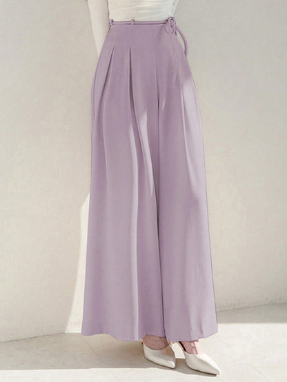 بنطلون نسائي بألوان ثابتة و أرجل واسعة مع حزام قابل للفصل