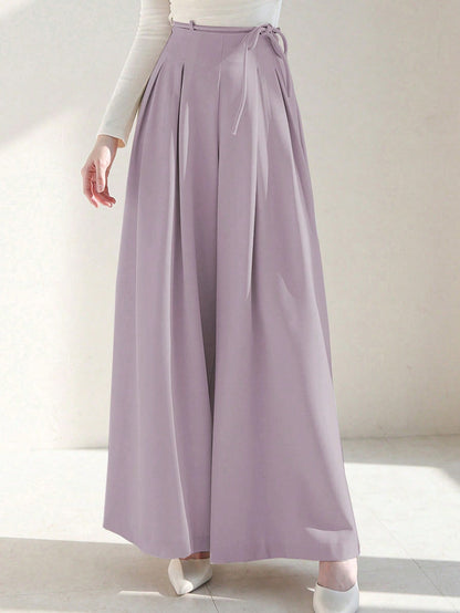بنطلون نسائي بألوان ثابتة و أرجل واسعة مع حزام قابل للفصل