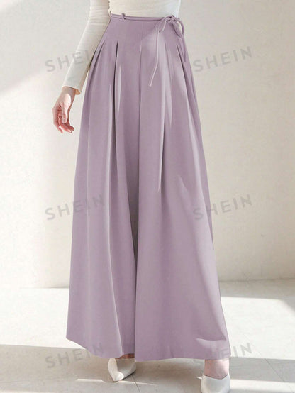 بنطلون نسائي بألوان ثابتة و أرجل واسعة مع حزام قابل للفصل