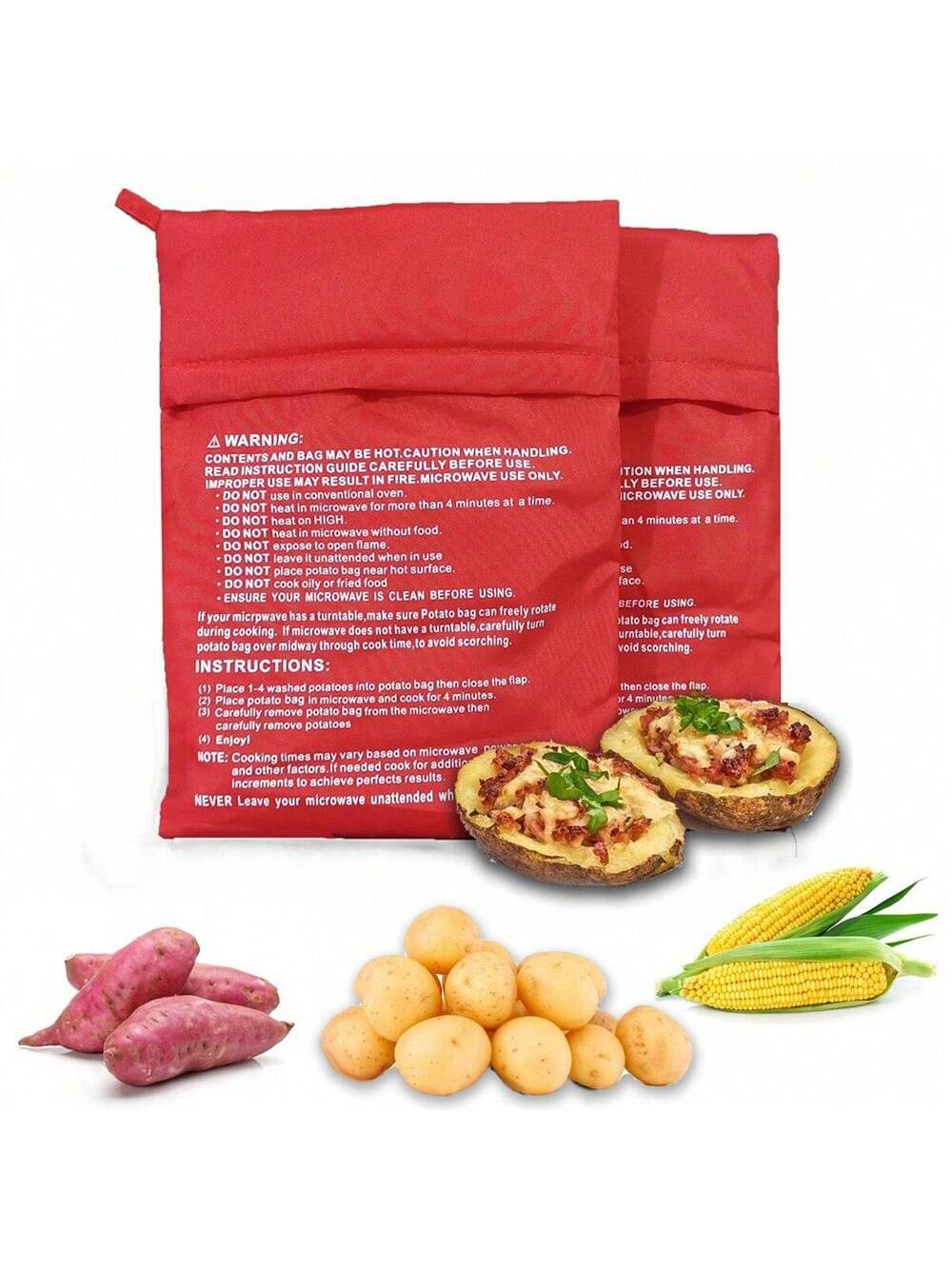 كيس الطهي القابل للغسل الجديد باللون الأحمر للميكروويف، كيس بطاطس مطبوخة في الميكروويف