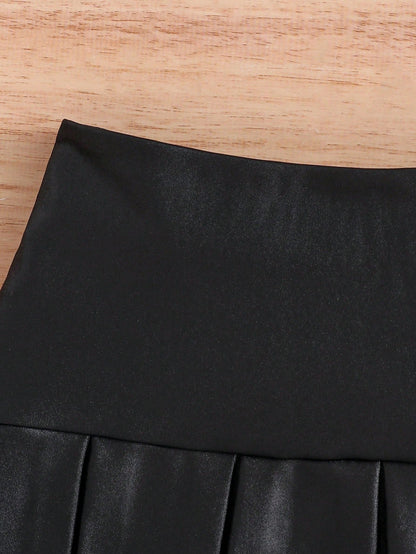 ملابس علوية طويل للبنات بتصميم الأضلاع مع شعار معدني وتنورة معدنية باليه بليسيه طويلة وجذابة وعصرية