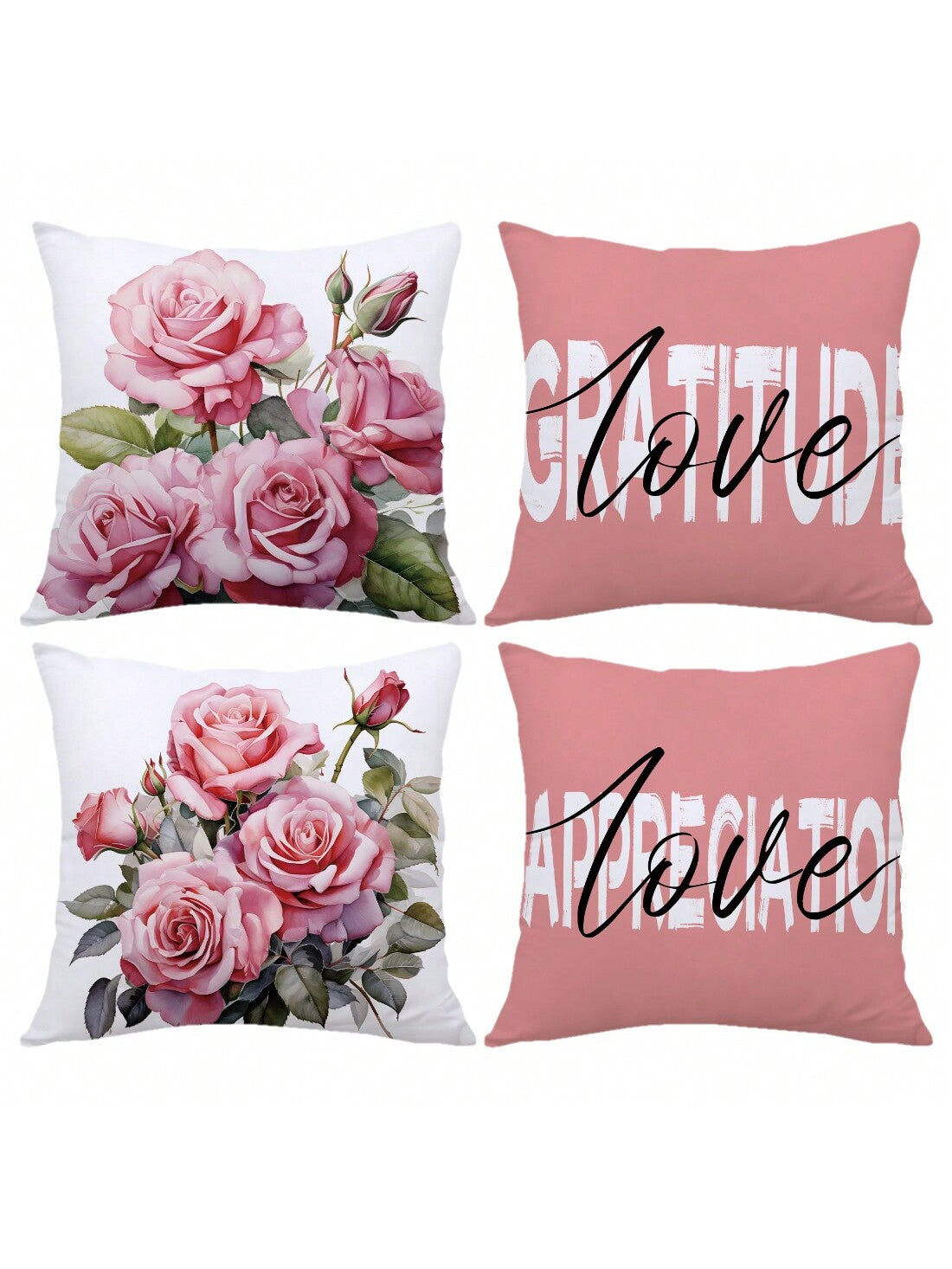 مجموعة من 4 أكياس وسائد بتصميم زهرة الورد من مادة الجلد الخوخي