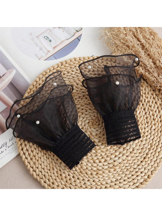 زوج من الأساور النسائية السوداء المرصعة بخرز الزجاج شكل جرس، ديكور أنيق وراقي مناسب لتزيين الملابس، للزفاف