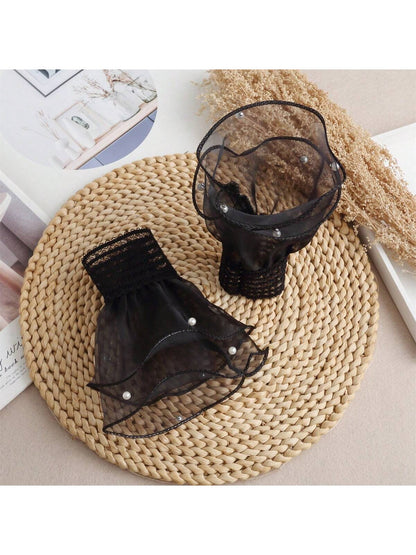 زوج من الأساور النسائية السوداء المرصعة بخرز الزجاج شكل جرس، ديكور أنيق وراقي مناسب لتزيين الملابس، للزفاف