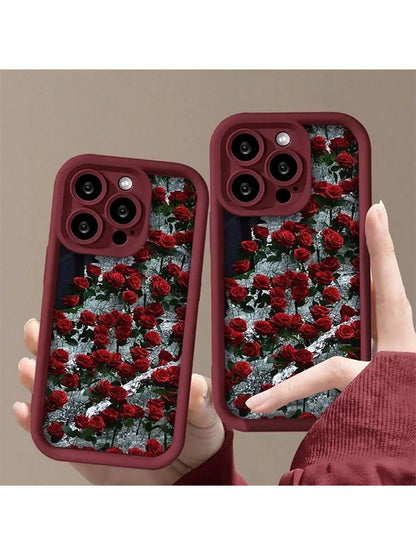 غطاء هاتف 1 قطعة من الزهور بتصميم نمط الورد النافر بثلاثة أبعاد بتقنية النقش على البلاستيك الحراري المرن (TPU) للحماية من الصدمات والماء