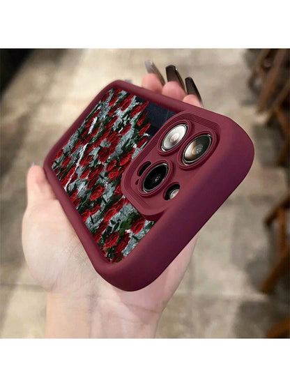 غطاء هاتف 1 قطعة من الزهور بتصميم نمط الورد النافر بثلاثة أبعاد بتقنية النقش على البلاستيك الحراري المرن (TPU) للحماية من الصدمات والماء