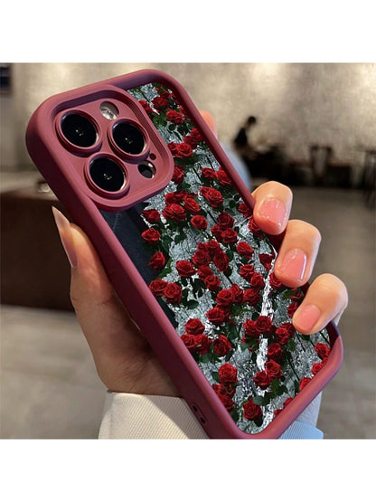 غطاء هاتف 1 قطعة من الزهور بتصميم نمط الورد النافر بثلاثة أبعاد بتقنية النقش على البلاستيك الحراري المرن (TPU) للحماية من الصدمات والماء