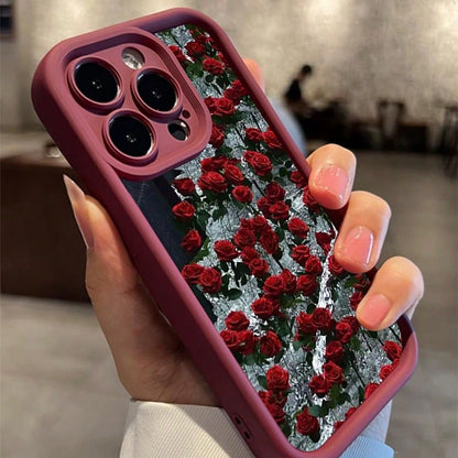 غطاء هاتف 1 قطعة من الزهور بتصميم نمط الورد النافر بثلاثة أبعاد بتقنية النقش على البلاستيك الحراري المرن (TPU) للحماية من الصدمات والماء
