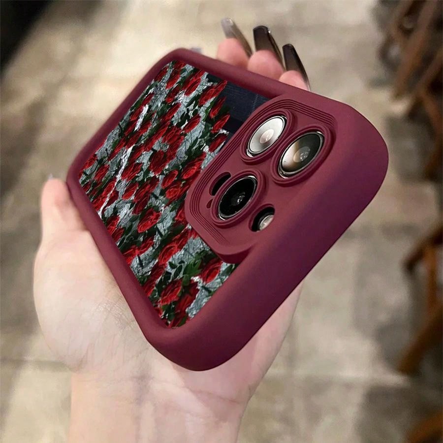 غطاء هاتف 1 قطعة من الزهور بتصميم نمط الورد النافر بثلاثة أبعاد بتقنية النقش على البلاستيك الحراري المرن (TPU) للحماية من الصدمات والماء