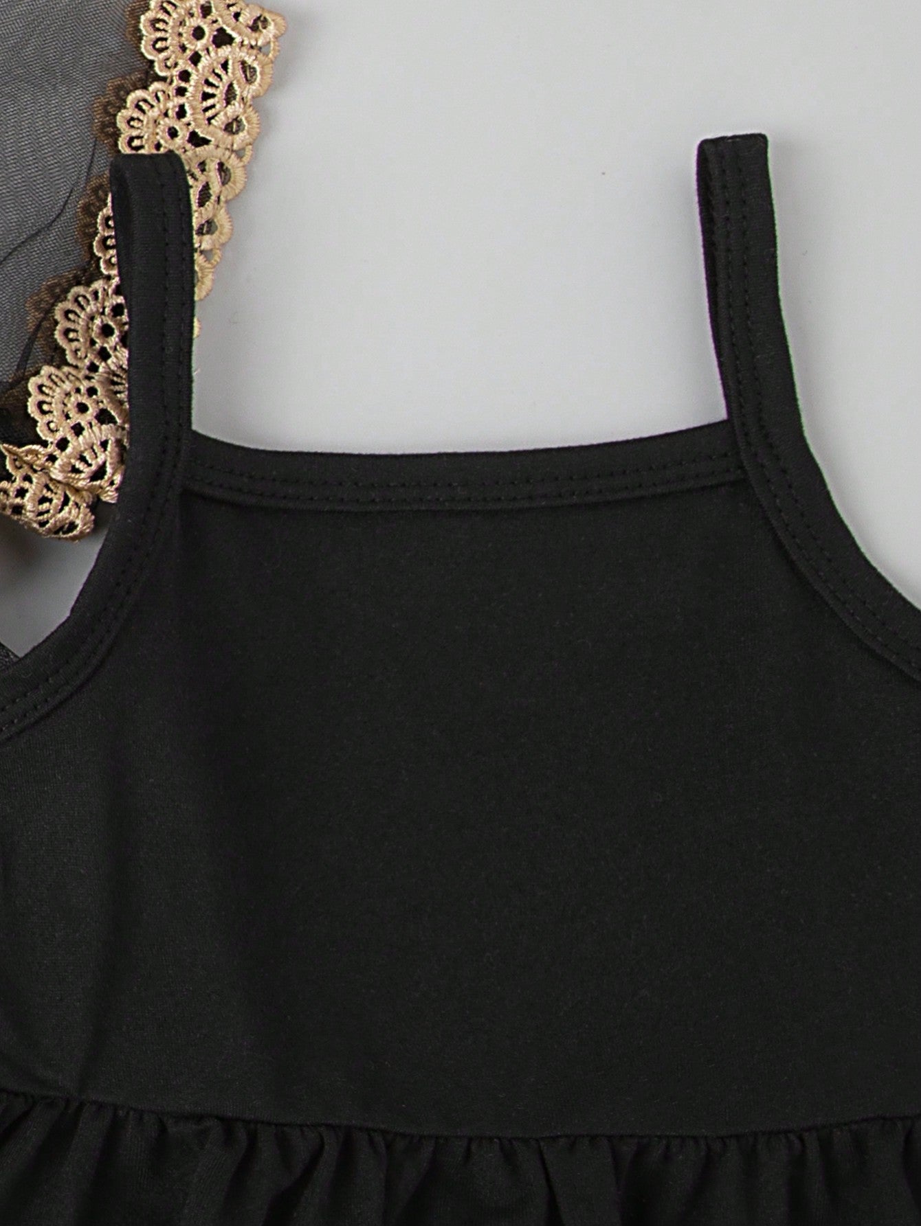 طقم فتاة رضيعة ،فستان بحمّالات شريطية وتطريز زهري على شال مشبك، أنيق وموضة ومريح،مناسب لفصل الربيع/الصيف