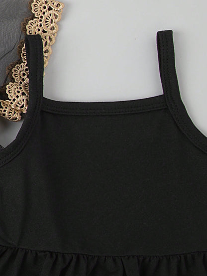 طقم فتاة رضيعة ،فستان بحمّالات شريطية وتطريز زهري على شال مشبك، أنيق وموضة ومريح،مناسب لفصل الربيع/الصيف