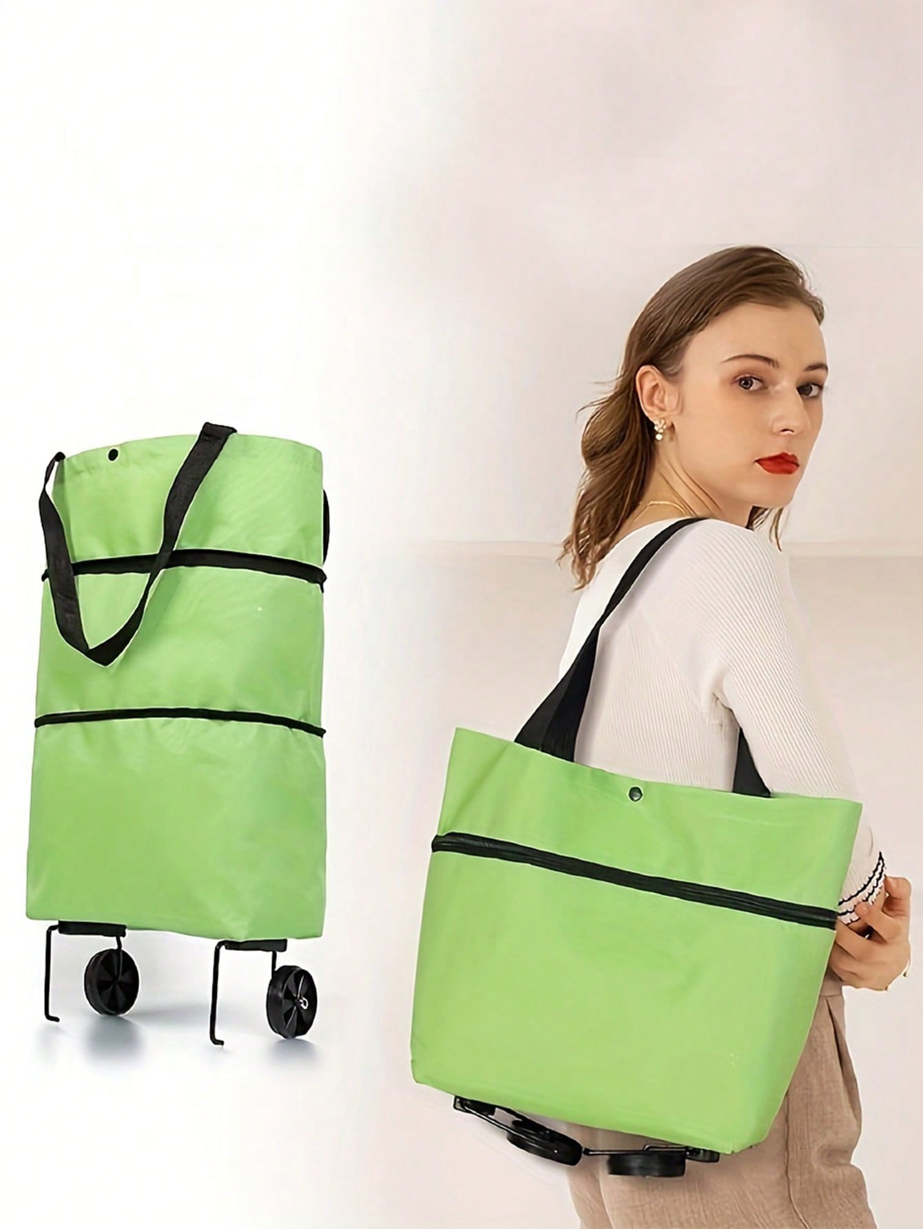 حقيبة تسوق قابلة لإعادة الاستخدام تحتوي على عجلات وتتسع بشكل كبير وقابلة للطي، حقيبة تخزين متعددة الاستخدامات وعربة تسوق، توفر الراحة والسهولة في التسوق في السوبرماركت وحفظ الأمتعة أثناء السفر