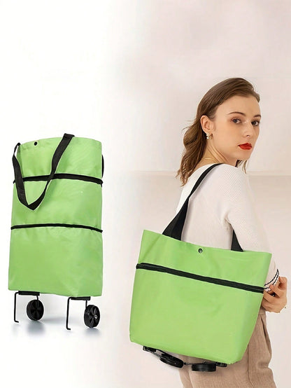 حقيبة تسوق قابلة لإعادة الاستخدام تحتوي على عجلات وتتسع بشكل كبير وقابلة للطي، حقيبة تخزين متعددة الاستخدامات وعربة تسوق، توفر الراحة والسهولة في التسوق في السوبرماركت وحفظ الأمتعة أثناء السفر