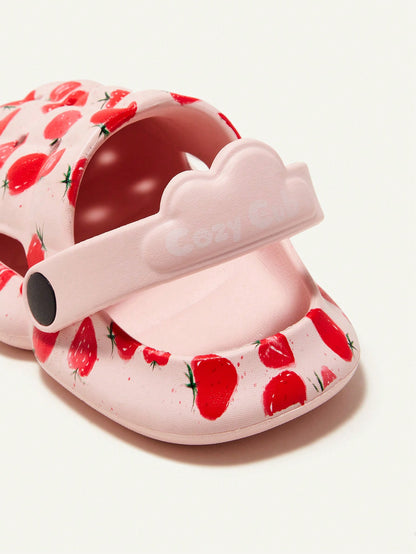 حذاء أطفال مثقوب بطبعة الفراولة المرحة للفتيات، شبشب لطيف ،أحذية حديقة ،أحذية منزلية ،مناسبة لليومية والترفيه الربع الربع