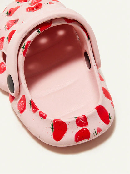 حذاء أطفال مثقوب بطبعة الفراولة المرحة للفتيات، شبشب لطيف ،أحذية حديقة ،أحذية منزلية ،مناسبة لليومية والترفيه الربع الربع