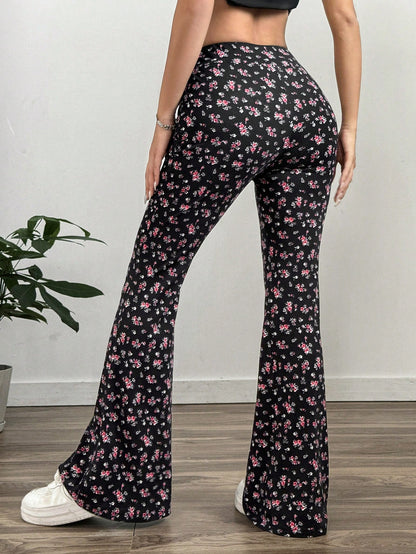 بنطال نسائي مزهر متدفق مُحبك لربيع وخريف