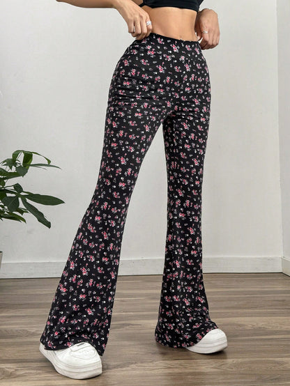 بنطال نسائي مزهر متدفق مُحبك لربيع وخريف