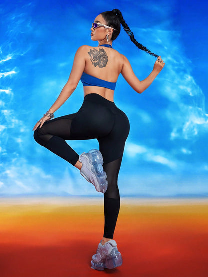 بنطلون ضيق رياضي بشقوق و شبك عالي الخصر للنساء