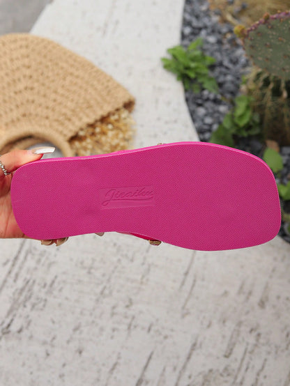 صنادل نسائية مسطحة مضادة للانزلاق بتصميم حجري بطراز عطلة الصيف