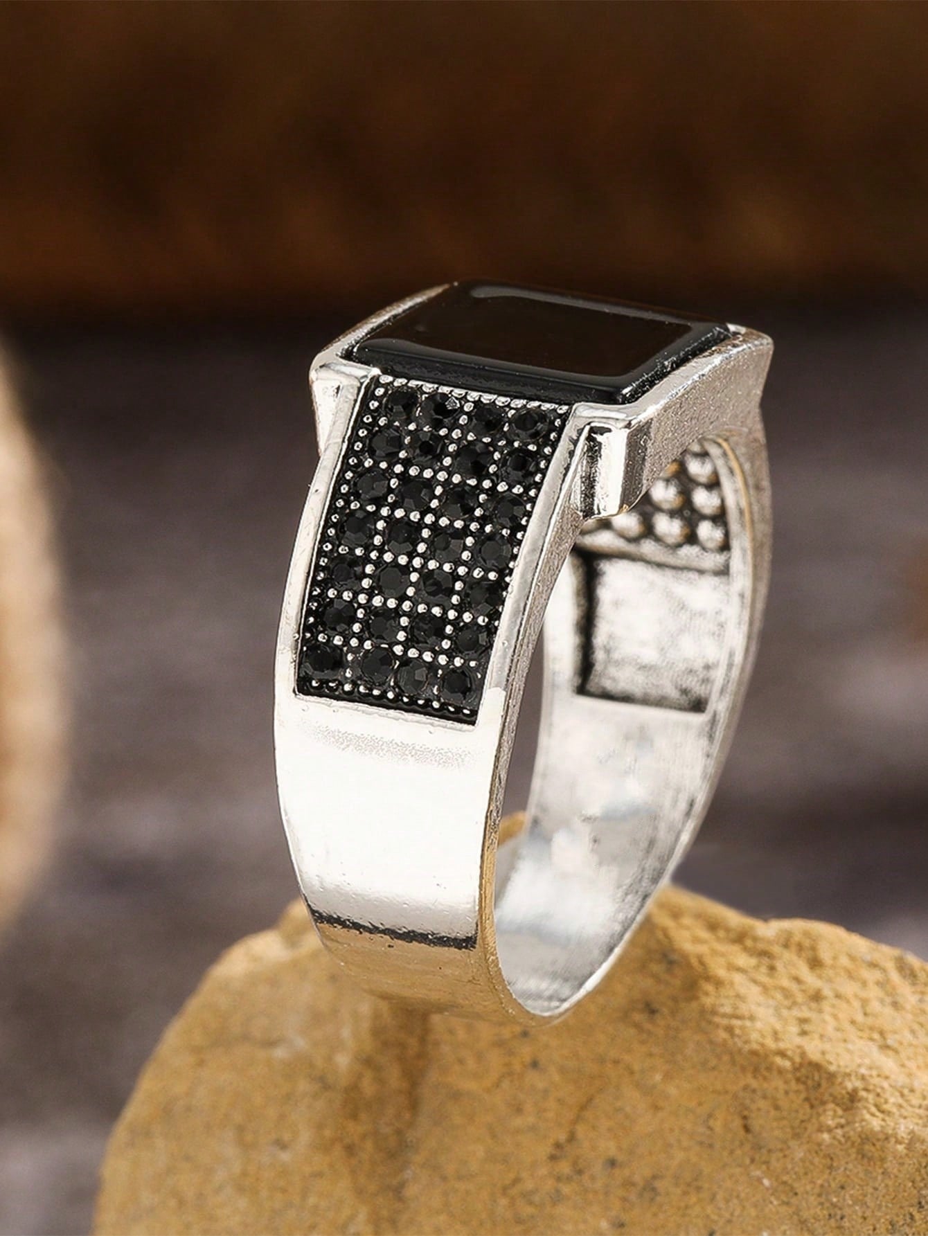 الموضة و شائع للرجال حجر الراين & مزخرف مربع خاتم سبيكة الى مجوهرات هدية و الى A أنيق نظرة
