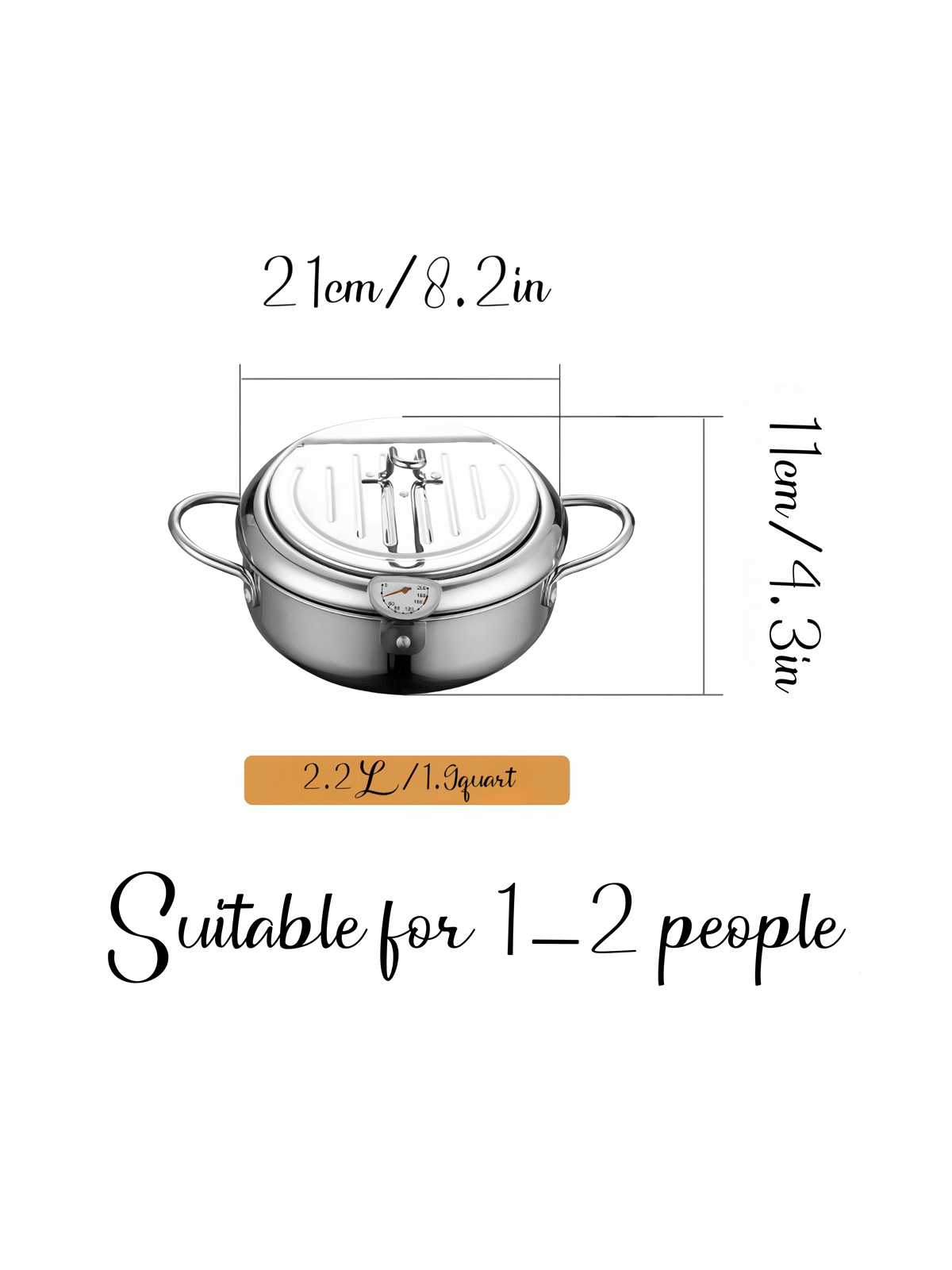 مقلاة القلي العميق بحجم صغير، مناسبة لشخصين (1-2)، مصنوعة من الفولاذ المقاوم للصدأ ومزودة بتحكم في درجة الحرارة وغطاء
