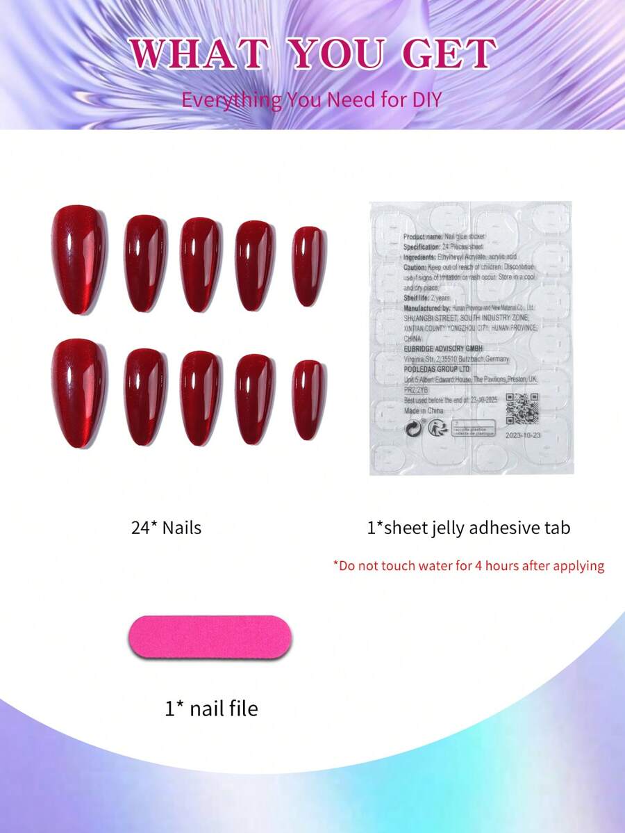 مجموعة من الأظافر اللاصقة بعين القط الكريستالية الحمراء