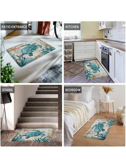 سجادة باب فراشة بحرية زرقاء ساحلية بخريطة بحرية للترحيب في الأماكن المفتوحة أو المغلقة في المنزل، المكتب، غرفة النوم