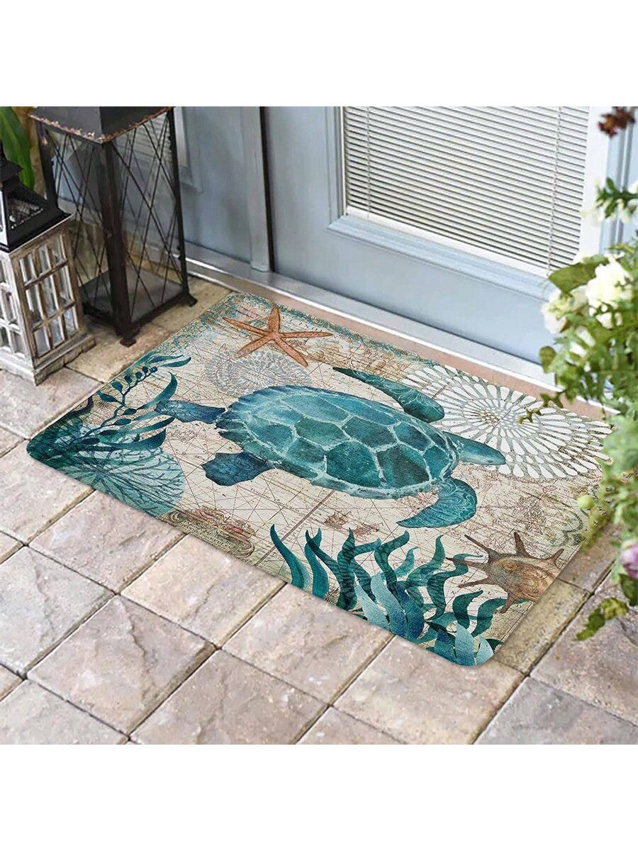 سجادة باب فراشة بحرية زرقاء ساحلية بخريطة بحرية للترحيب في الأماكن المفتوحة أو المغلقة في المنزل، المكتب، غرفة النوم