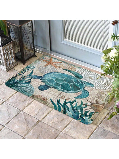سجادة باب فراشة بحرية زرقاء ساحلية بخريطة بحرية للترحيب في الأماكن المفتوحة أو المغلقة في المنزل، المكتب، غرفة النوم