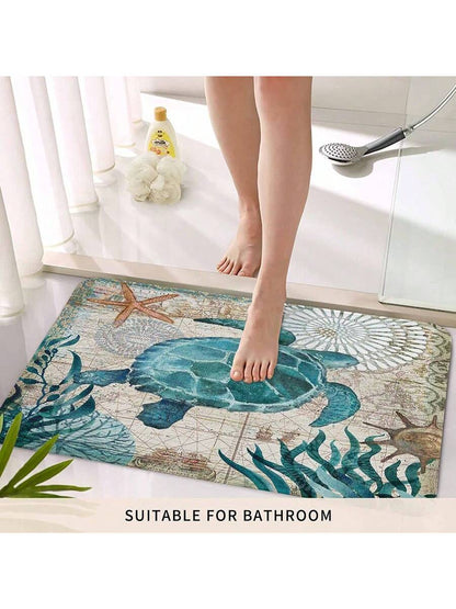 سجادة باب فراشة بحرية زرقاء ساحلية بخريطة بحرية للترحيب في الأماكن المفتوحة أو المغلقة في المنزل، المكتب، غرفة النوم