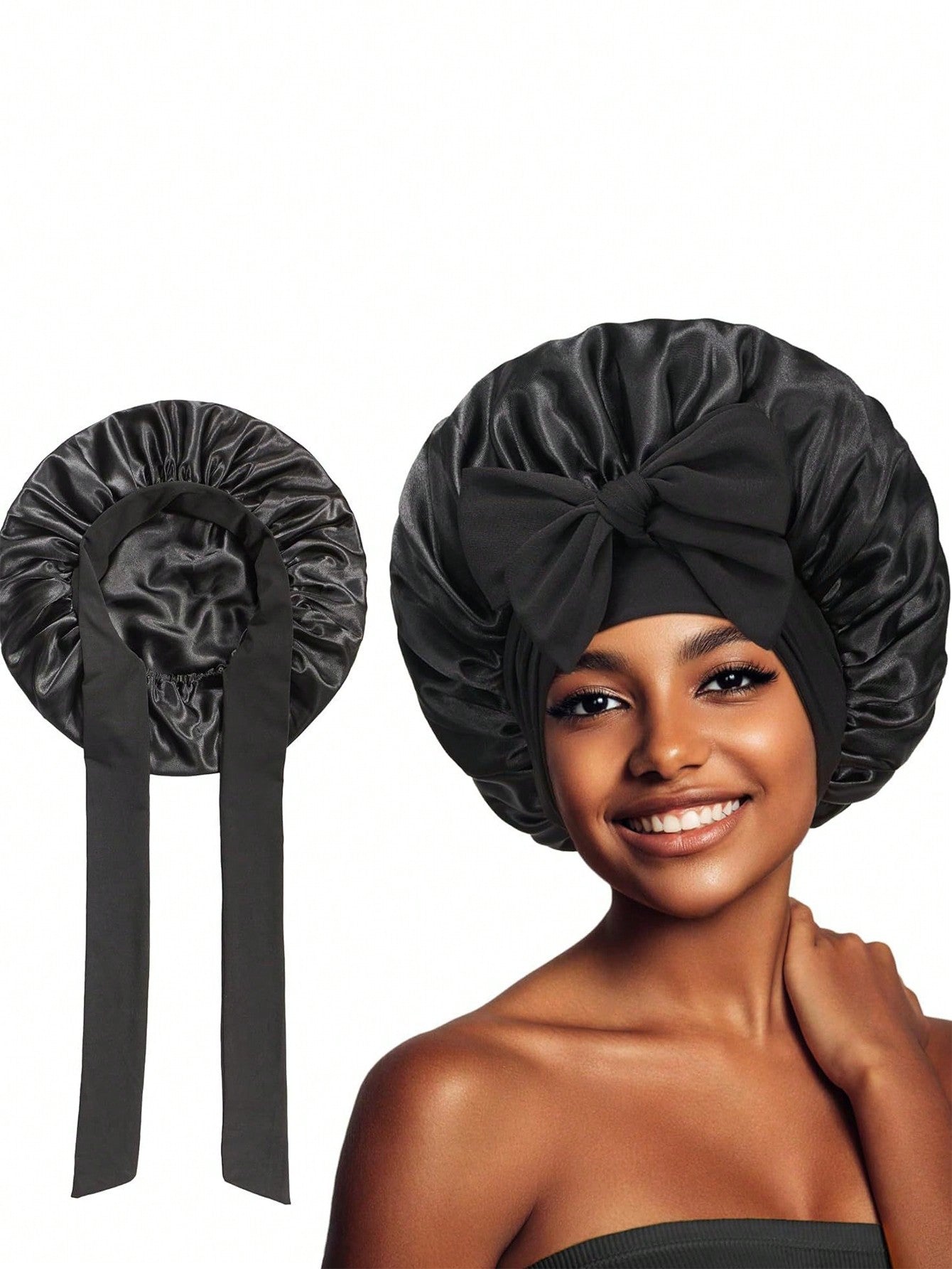 قبعة دائرية بشريط دينج وقوس زخرفي واسع مطاطي محاك من الحرير لتزيين الشعر مع حافة واسعة من الأقمشة الداخلية ليلية