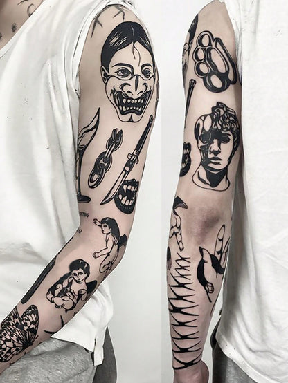 مجموعة من 11 وشم مؤقت مقاوم للماء للذراع والترقوة يحتوي على رسومات الشوك القديمة الأصلية الداكنة، للرجال والنساء، يدوم لمدة 1-5 أيام، وقابل للإزالة بسهولة بعد الاستخدام، ويمنح مظهرًا واقعيًا وعصريًا للوشم تاتو تاتو ابيض ملصق ووشمشم وشم ملصق وشم وشم