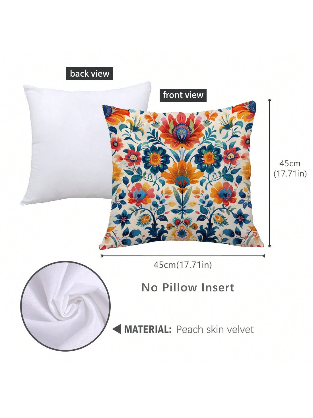 وسادة مغطاة واحدة بطبعة Morris مطبوعة باللون البرتقالي والأزرق، مصنوعة من مادة نسيج الخوخ، بقياس 45*45 سم/18*18 إنش