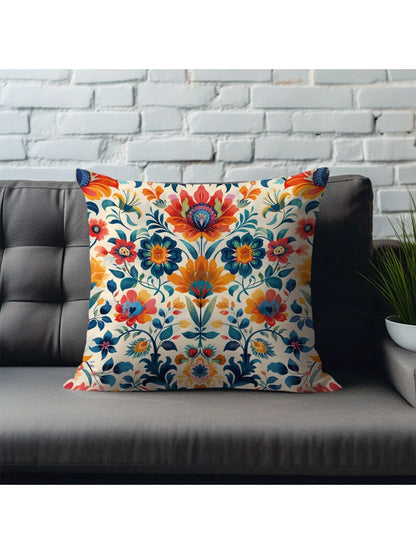 وسادة مغطاة واحدة بطبعة Morris مطبوعة باللون البرتقالي والأزرق، مصنوعة من مادة نسيج الخوخ، بقياس 45*45 سم/18*18 إنش