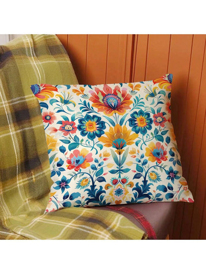 وسادة مغطاة واحدة بطبعة Morris مطبوعة باللون البرتقالي والأزرق، مصنوعة من مادة نسيج الخوخ، بقياس 45*45 سم/18*18 إنش