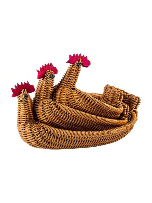 سلة محبوكة يدوياً بتصميم الغزال، سلة تخزين فاكهة وخضروات من الروطان المقلد، سلة خبز لغرفة المعيشة المنزلية، صينية تخزين الوجبات الخفيفة والمكسرات، سلة حماية الطعام، منظم تخزين متعدد الوظائف للمطعم أو المنزل أو الأنشطة الخارجية (3 مقاسات متاحة)