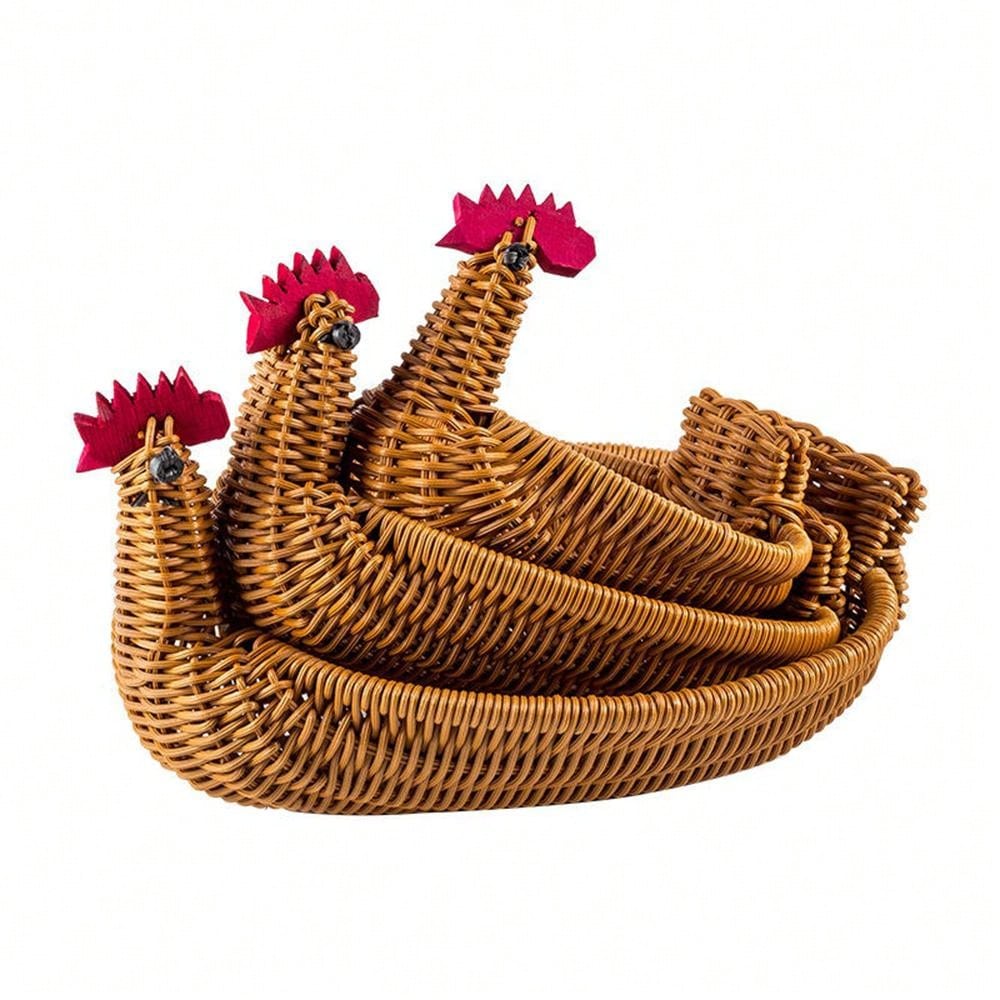 سلة محبوكة يدوياً بتصميم الغزال، سلة تخزين فاكهة وخضروات من الروطان المقلد، سلة خبز لغرفة المعيشة المنزلية، صينية تخزين الوجبات الخفيفة والمكسرات، سلة حماية الطعام، منظم تخزين متعدد الوظائف للمطعم أو المنزل أو الأنشطة الخارجية (3 مقاسات متاحة)